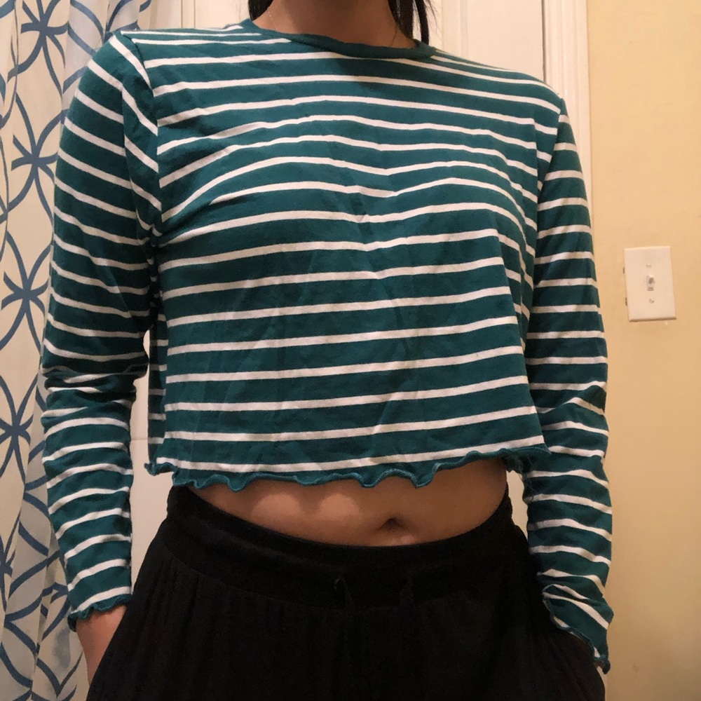 Green striped long sleeve top